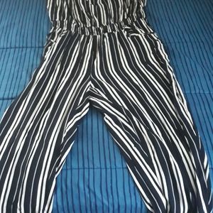 Navy blue and white striped jumpsuit